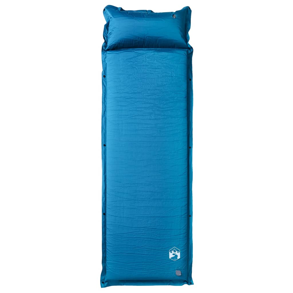 Detail van het vidaXL zelfopblazende kampeermatras in turquoise met geïntegreerd kussen.