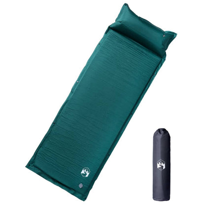 Zelfopblazend vidaXL kampeermatras in groen met geïntegreerd kussen, bovenaanzicht.