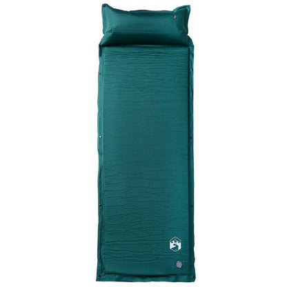 Detail van het vidaXL zelfopblazend kampeermatras in groen, met geïntegreerd kussen.
