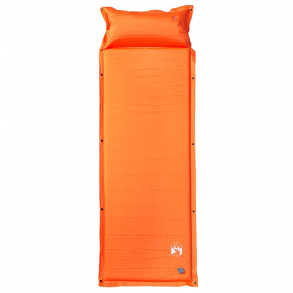 Zijaanzicht van het oranje vidaXL zelfopblazende kampeermatras met kussen.