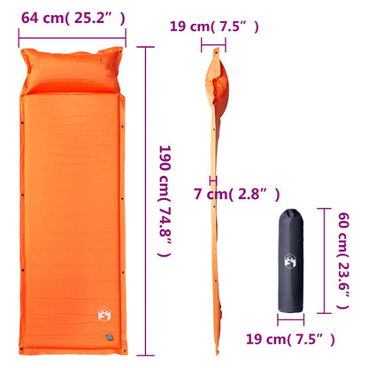 Detailweergave van het vidaXL zelfopblazende kampeermatras in oranje met afmetingen.