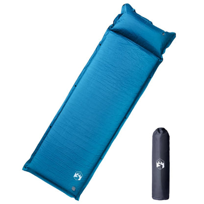 Zelfopblazend vidaXL kampeermatras in turquoise met geïntegreerd kussen, vooraanzicht.