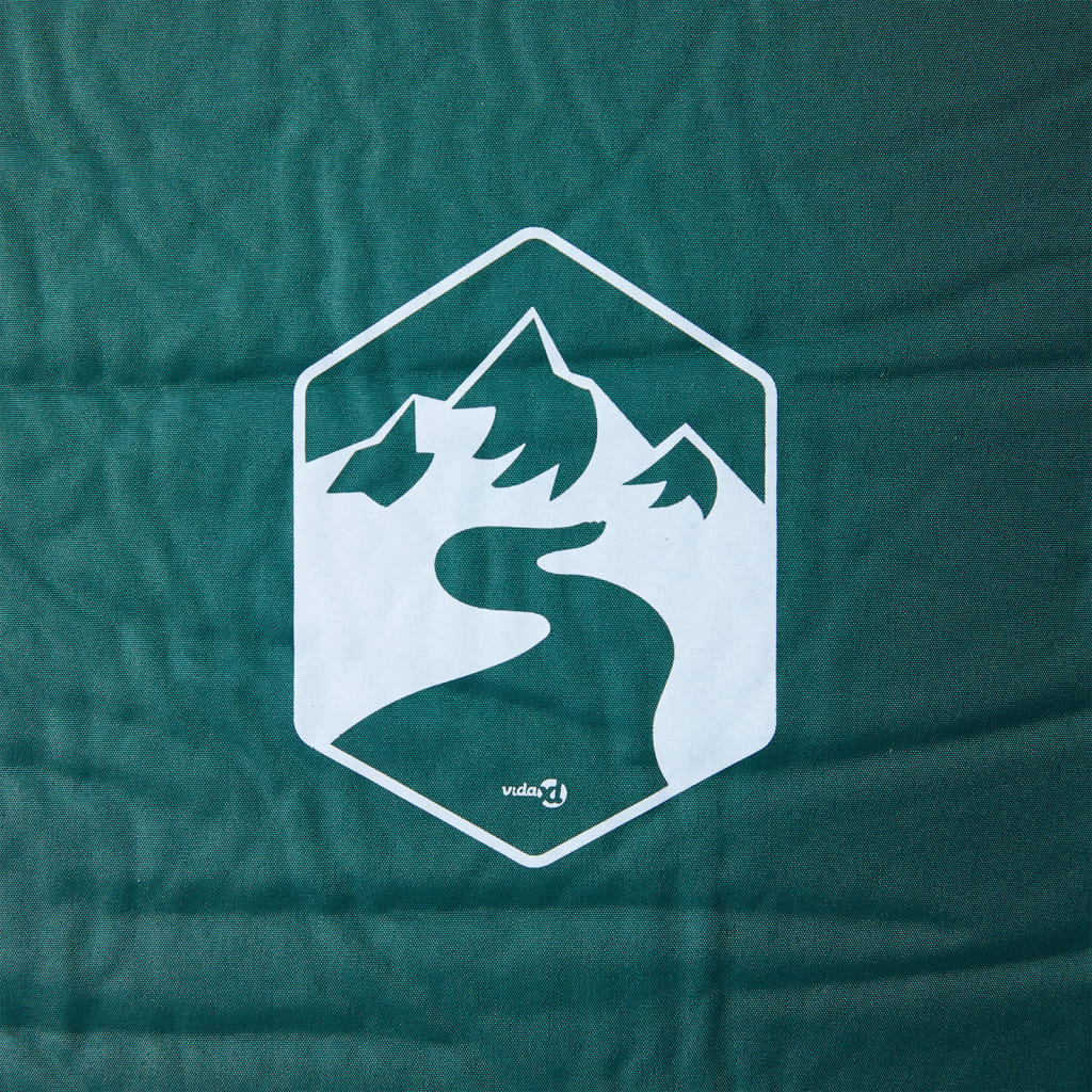 Detail van het groene vidaXL kampeermatras met een berg- en padontwerp.
