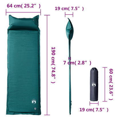 Detailweergave van het vidaXL zelfopblazende kampeermatras met kussen en afmetingen.