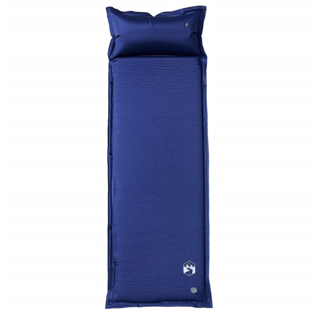 Detail van het vidaXL zelfopblazend kampeermatras in marineblauw met geïntegreerd kussen.