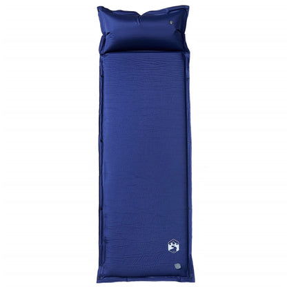 Detail van het vidaXL zelfopblazend kampeermatras in marineblauw met geïntegreerd kussen.