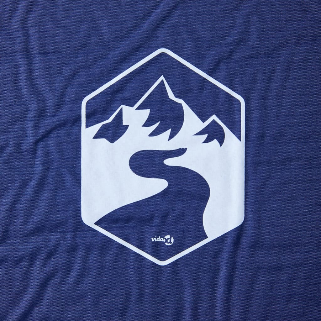 Detail van het vidaXL kampeermatras met een gestileerd berg- en padontwerp in marineblauw.