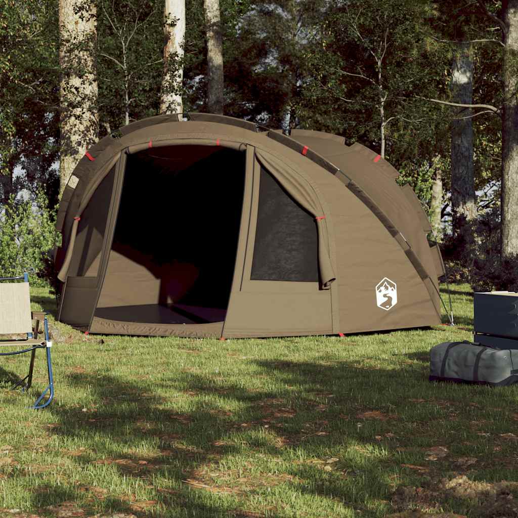 Detail van de vidaXL Vistent 4-persoons tent in olijfgroen, zijaanzicht met ritsdeur.