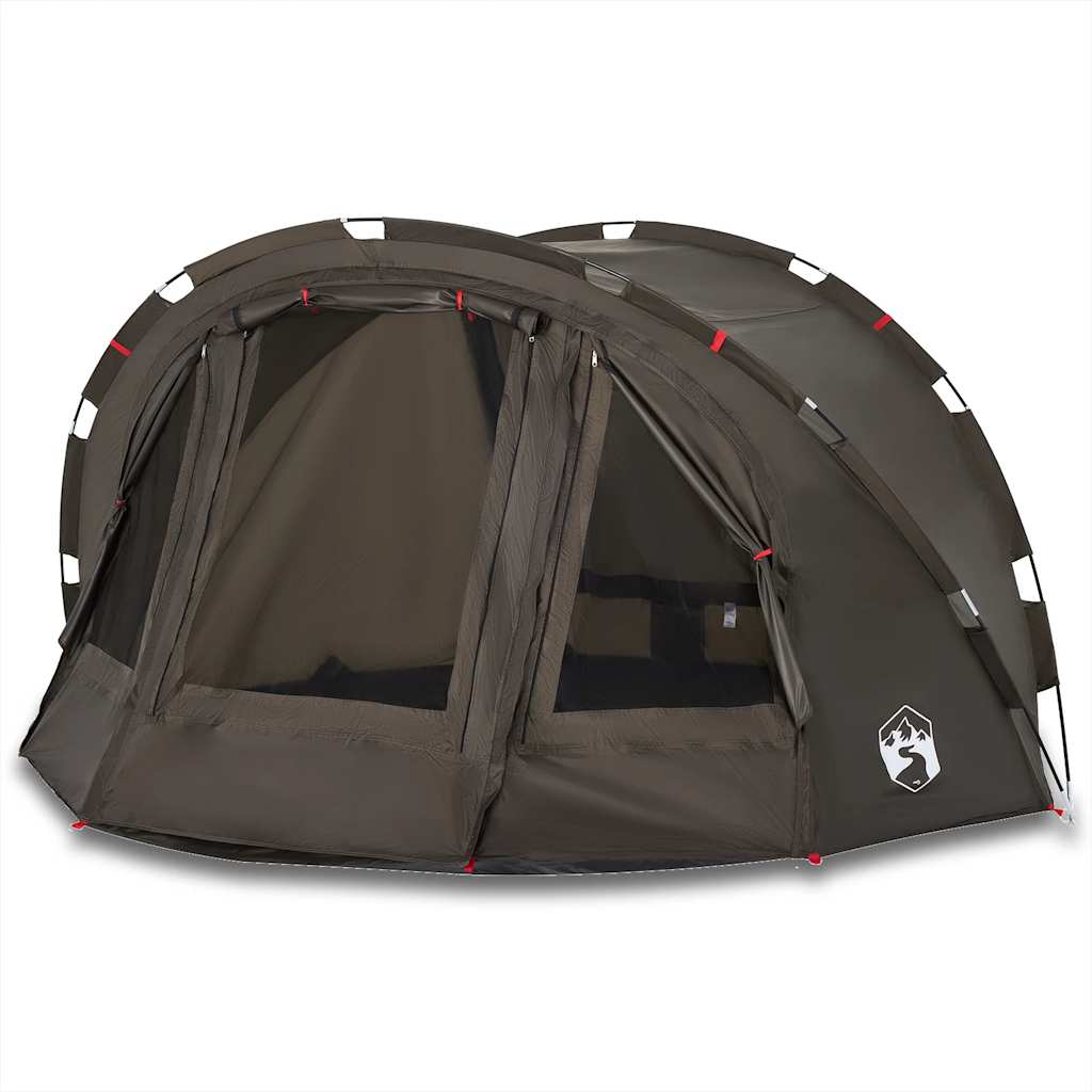 Detail van de vidaXL Vistent tent in bruin, met openingen en gaasramen voor ventilatie.