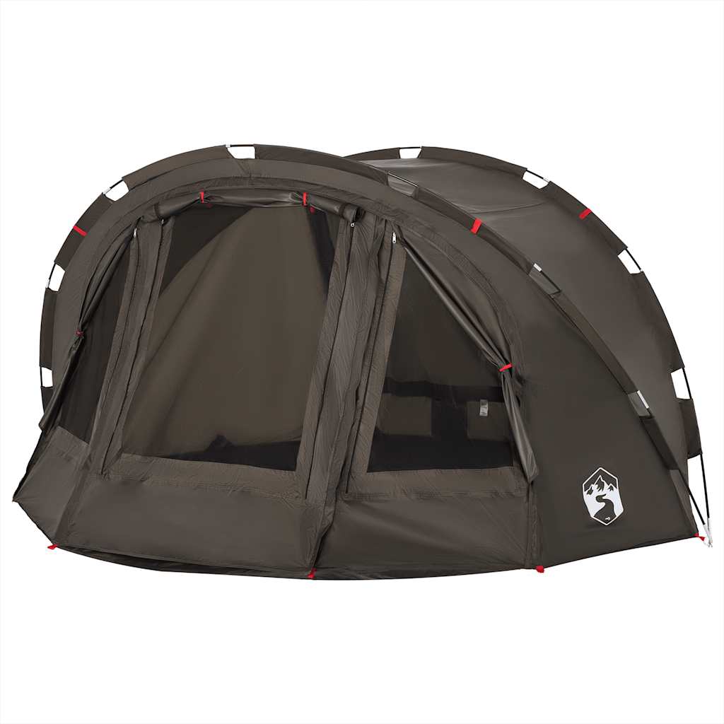 Detail van de vidaXL Vistent tent in bruin, met open ritssluiting en gaasvensters.