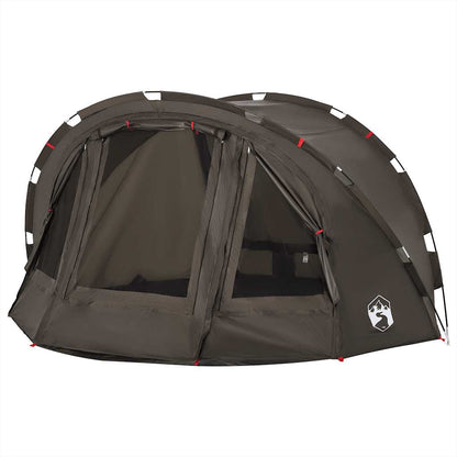 Detail van de vidaXL Vistent tent in bruin, met open ritssluiting en gaasvensters.