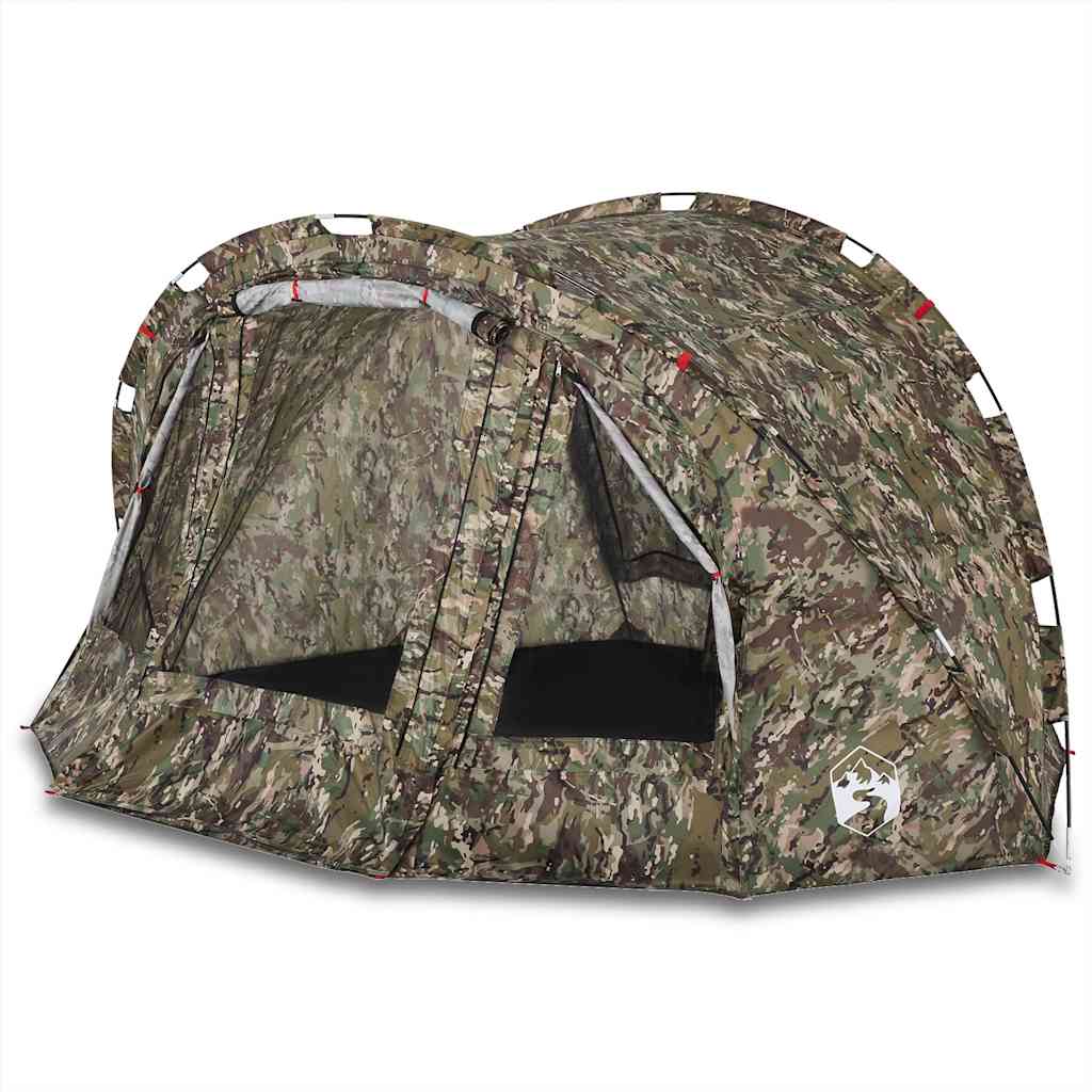 Detail van de vidaXL 4-persoons camouflage vistent met open ritsdeuren en ventilatie.