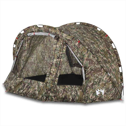Detail van de vidaXL 4-persoons camouflage vistent met open ritsdeuren en ventilatie.