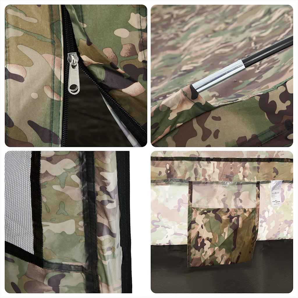 Detail van de rits en getapete naden van de vidaXL 4-persoons waterdichte camouflage tent.