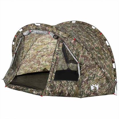 Detail van de vidaXL Vistent 4-persoons tent met camouflageprint en open ritsdeur.