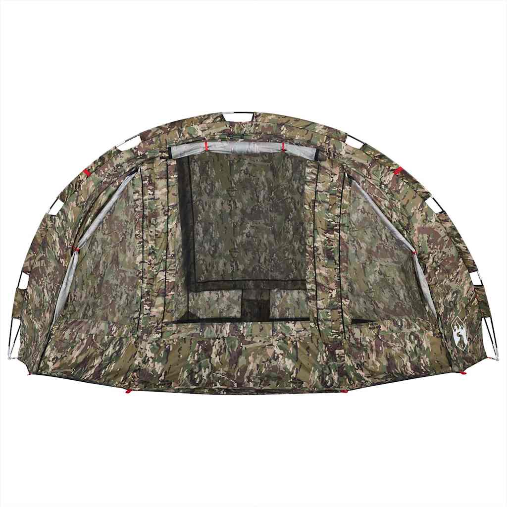 Detail van de vidaXL Vistent 4-persoons tent met camouflagepatroon en ritsdeur.