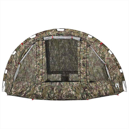 Detail van de vidaXL Vistent 4-persoons tent met camouflagepatroon en ritsdeur.