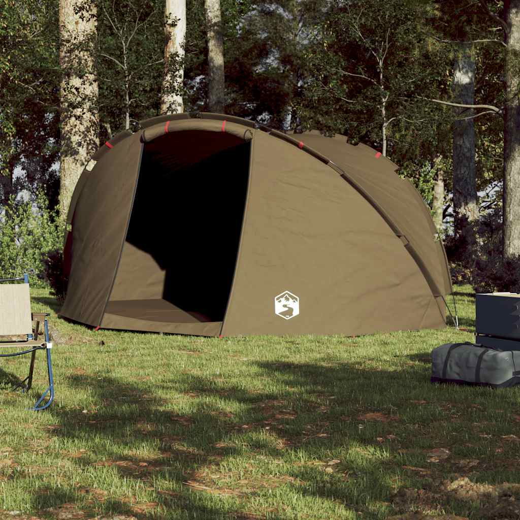 Detail van de vidaXL Vistent 5-persoons tent in olijfgroen, met open ritsdeur en zijaanzicht.