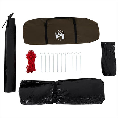 Olijfgroen vidaXL Vistent met accessoires, inclusief haringen en touw voor bevestiging.