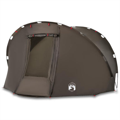Zijaanzicht van de vidaXL Vistent tent in bruin, met open ritsdeur voor toegang.