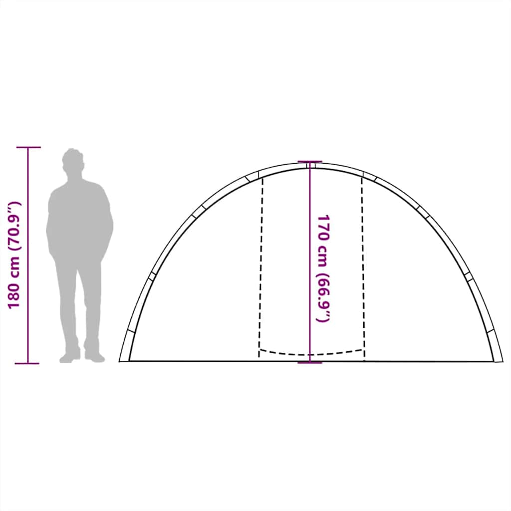 Zijaanzicht van de vidaXL Vistent tent met afmetingen en hoogteindicatie.