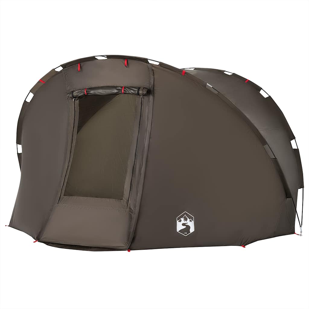 Zijaanzicht van de vidaXL 5-persoons tent in bruin met ritsdeur.