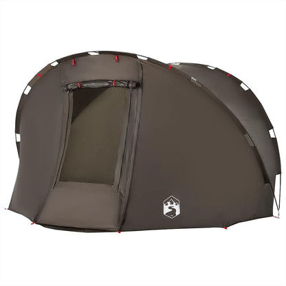 Zijaanzicht van de vidaXL 5-persoons tent in bruin met ritsdeur.