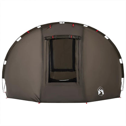 Detail van de vidaXL 5-persoons tent in bruin met ritsdeur en stevige haringen.