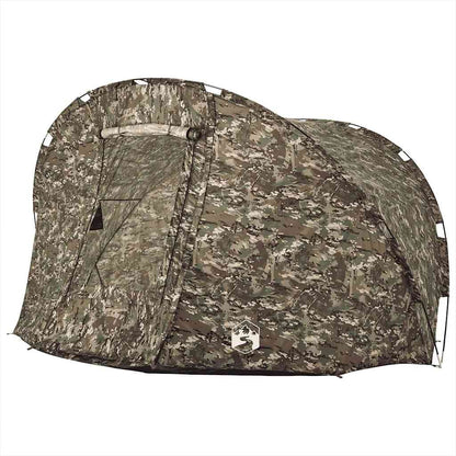 Detail van de vidaXL Vistent 5-persoons tent in camouflage, zijaanzicht met ingang.