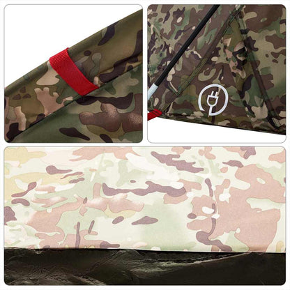 Detail van het camouflagepatroon en de bevestigingsriem van de vidaXL Vistent tent.
