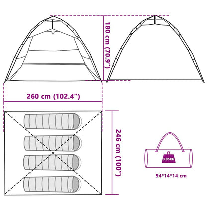Detail van de vidaXL vistent met afmetingen en opbergdetails, olijfgroen ontwerp.