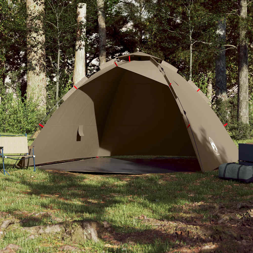 Detail van de vidaXL 4-persoons tent in bruin, zijaanzicht met open ingang.