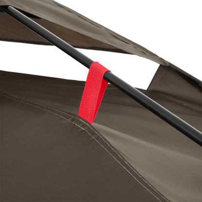 Detail van de bruin vidaXL tent met snelspansysteem en rode bevestigingslus.