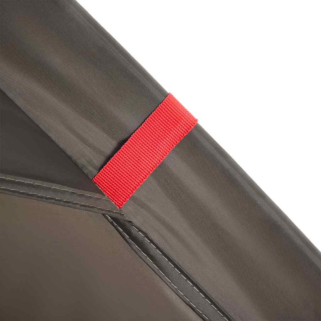 Detail van de bruin vidaXL tent met snelspansysteem en rode bevestigingsband.