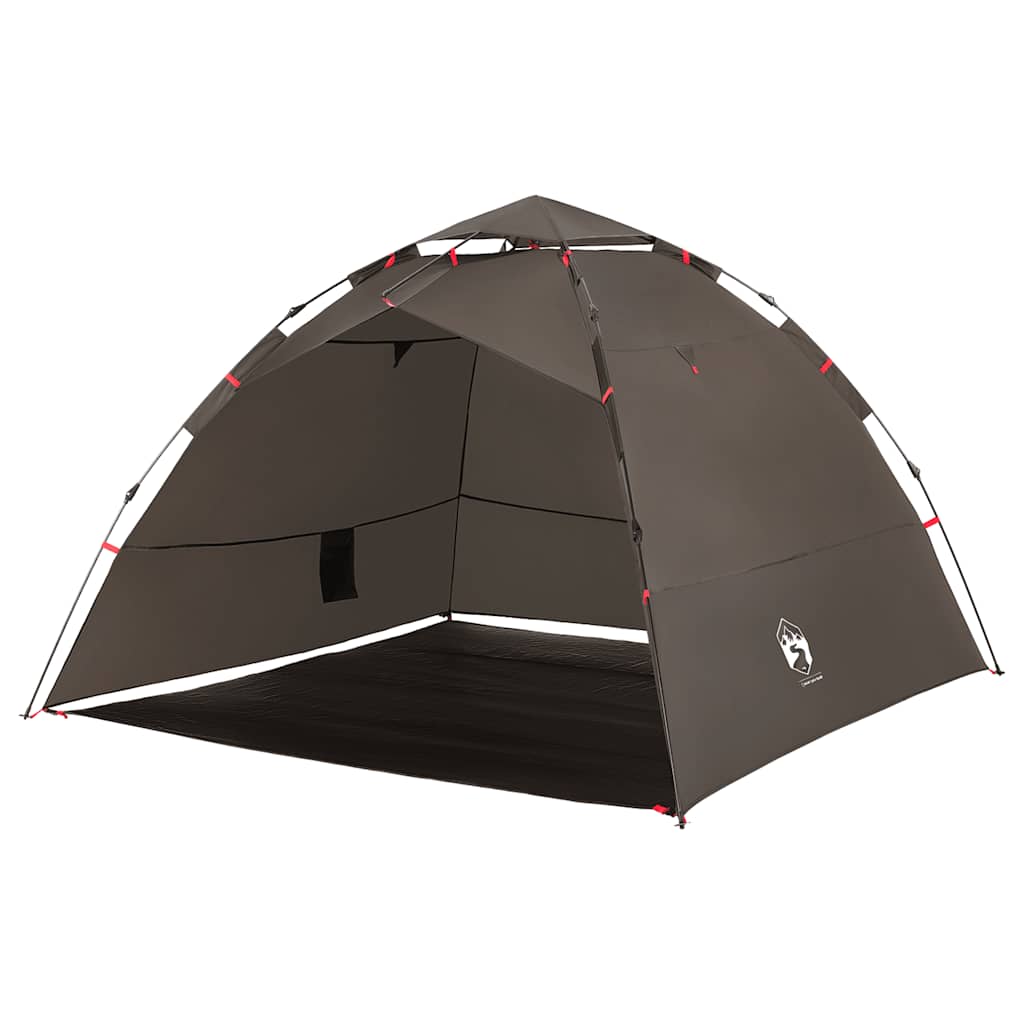 Detail van de vidaXL 4-persoons tent in bruin, zijaanzicht met open ingang.