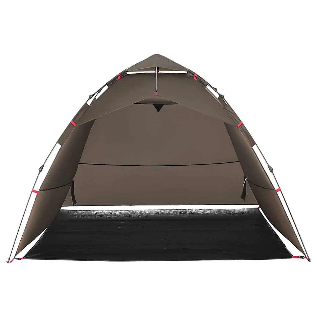 Detail van de vidaXL 4-persoons tent in bruin, zijaanzicht met open ingang.