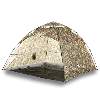 Detail van de vidaXL 4-persoons camouflage tent met snelopzet systeem, zijaanzicht.