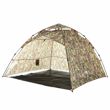Detail van de vidaXL 4-persoons camouflage tent met snelopzet systeem, zijaanzicht.