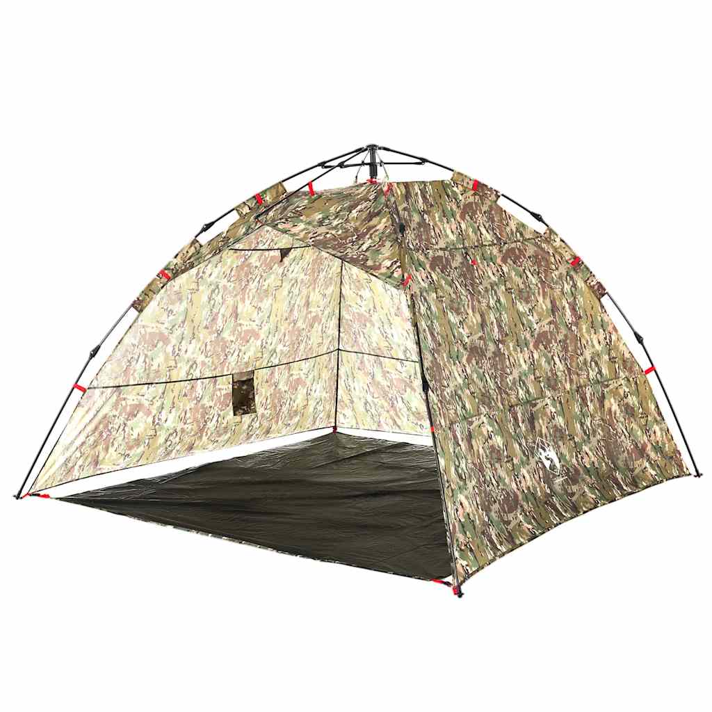 Detail van de vidaXL 4-persoons camouflage tent met snelopzet systeem, zijaanzicht.