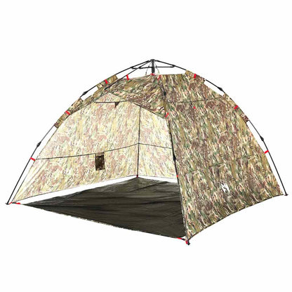 Detail van de vidaXL 4-persoons camouflage tent met snelopzet systeem, zijaanzicht.
