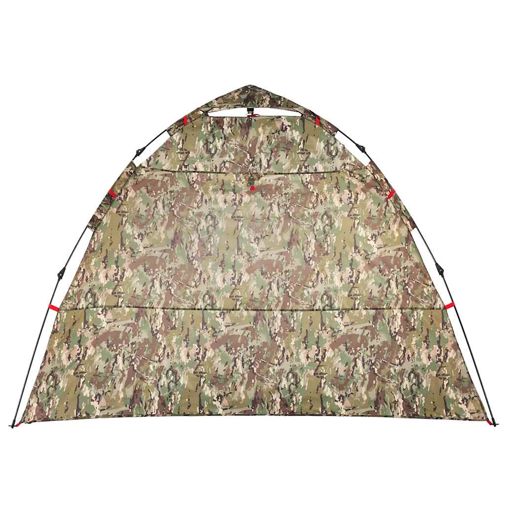 Detail van de camouflage buitenkant van de vidaXL 4-persoons tent, zijaanzicht.
