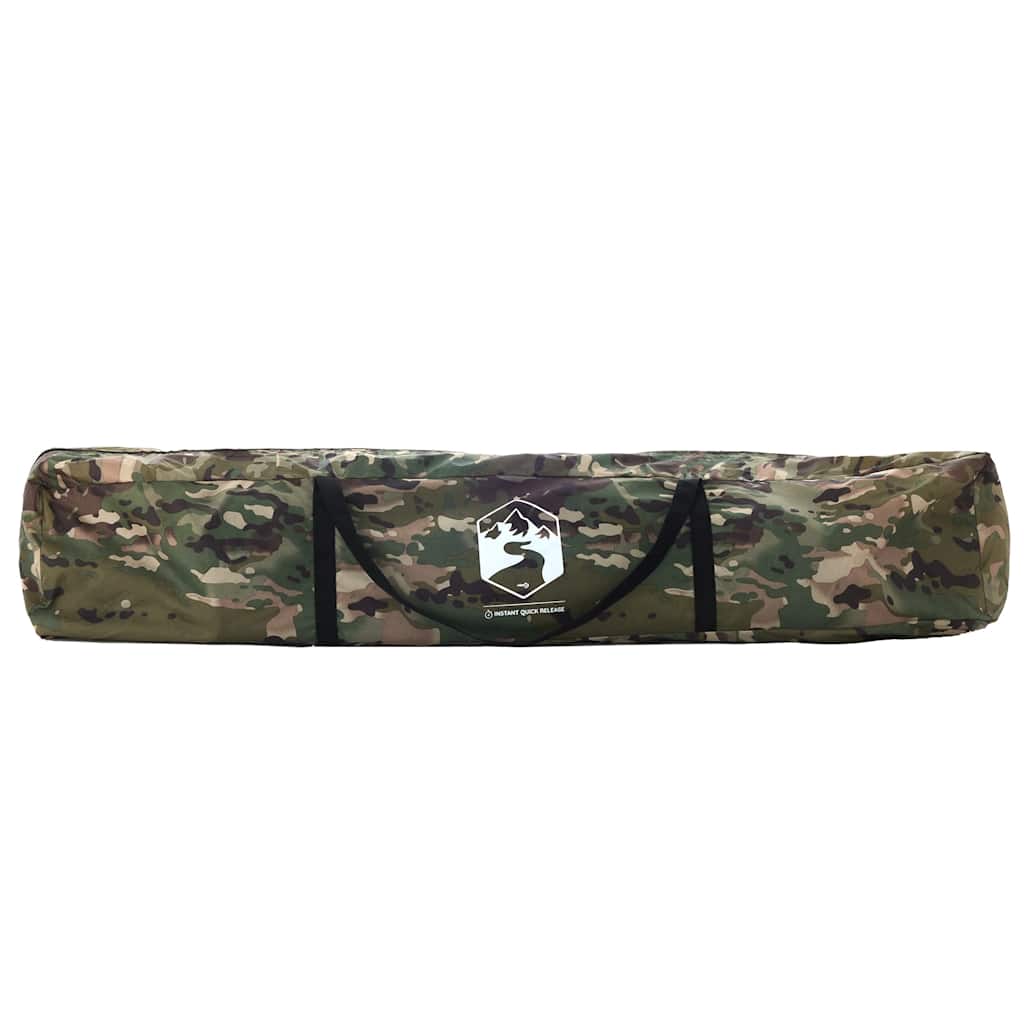 Camouflage tent van vidaXL in opgerolde staat met handvat.