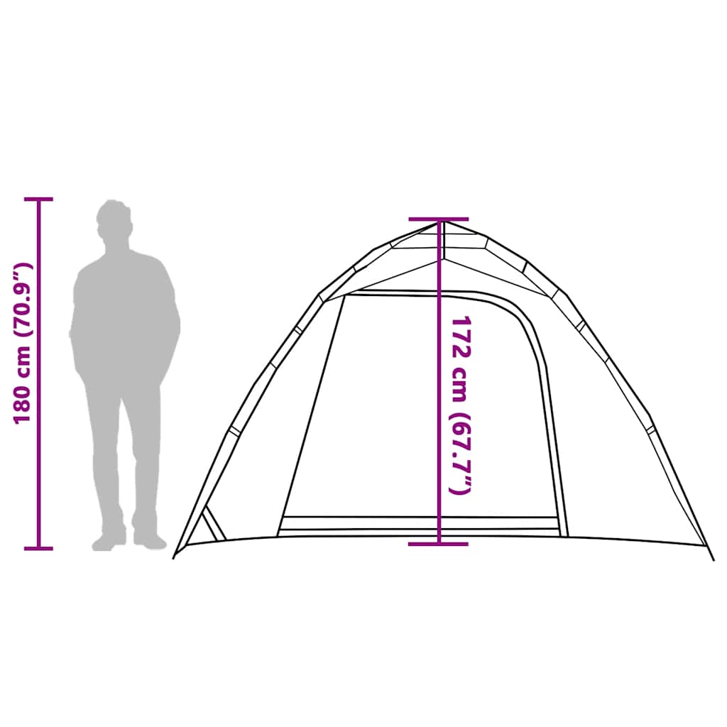 Detail van de afmetingen van de vidaXL Vistent 4-persoons tent in olijfgroen.
