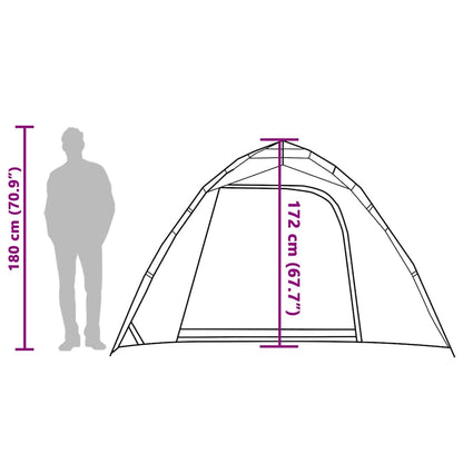 Detail van de afmetingen van de vidaXL Vistent 4-persoons tent in olijfgroen.