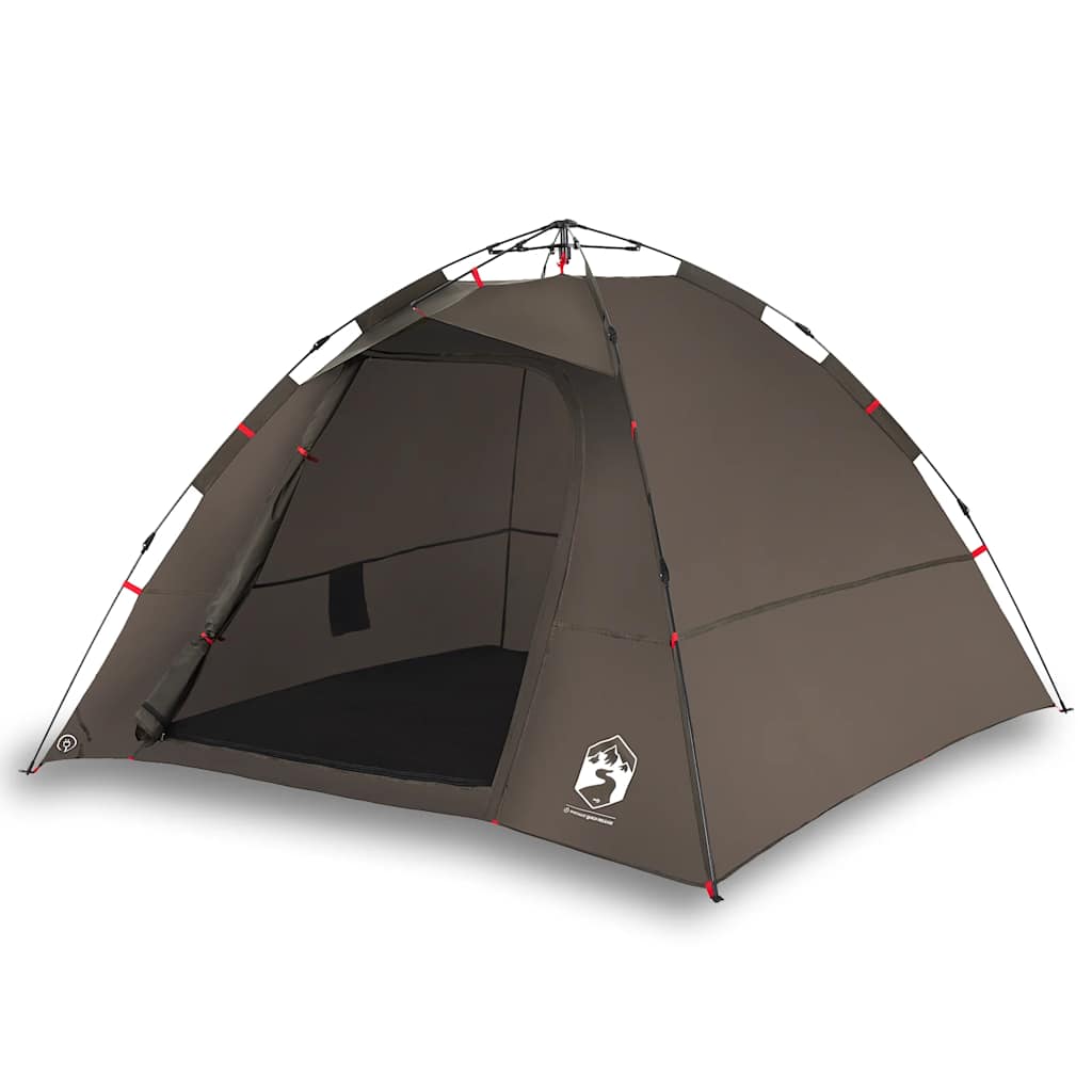 Zijaanzicht van de vidaXL 4-persoons tent in bruin met open ingang.