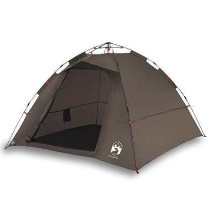 Zijaanzicht van de vidaXL 4-persoons tent in bruin met open ingang.