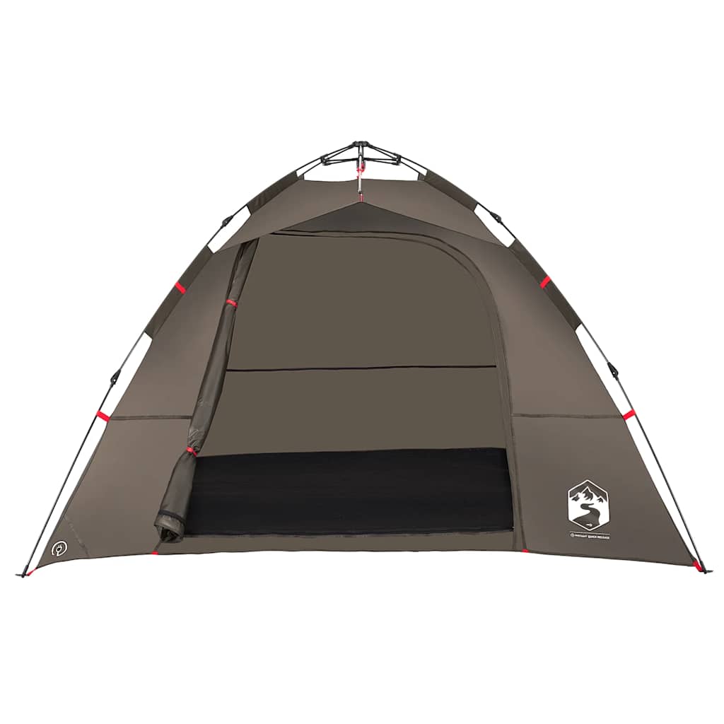 Detail van de vidaXL tent met snelontgrendeling in bruin, zijaanzicht met open ingang.