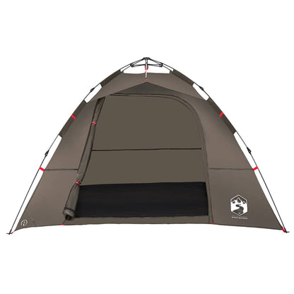 Detail van de vidaXL tent met snelontgrendeling in bruin, zijaanzicht met open ingang.