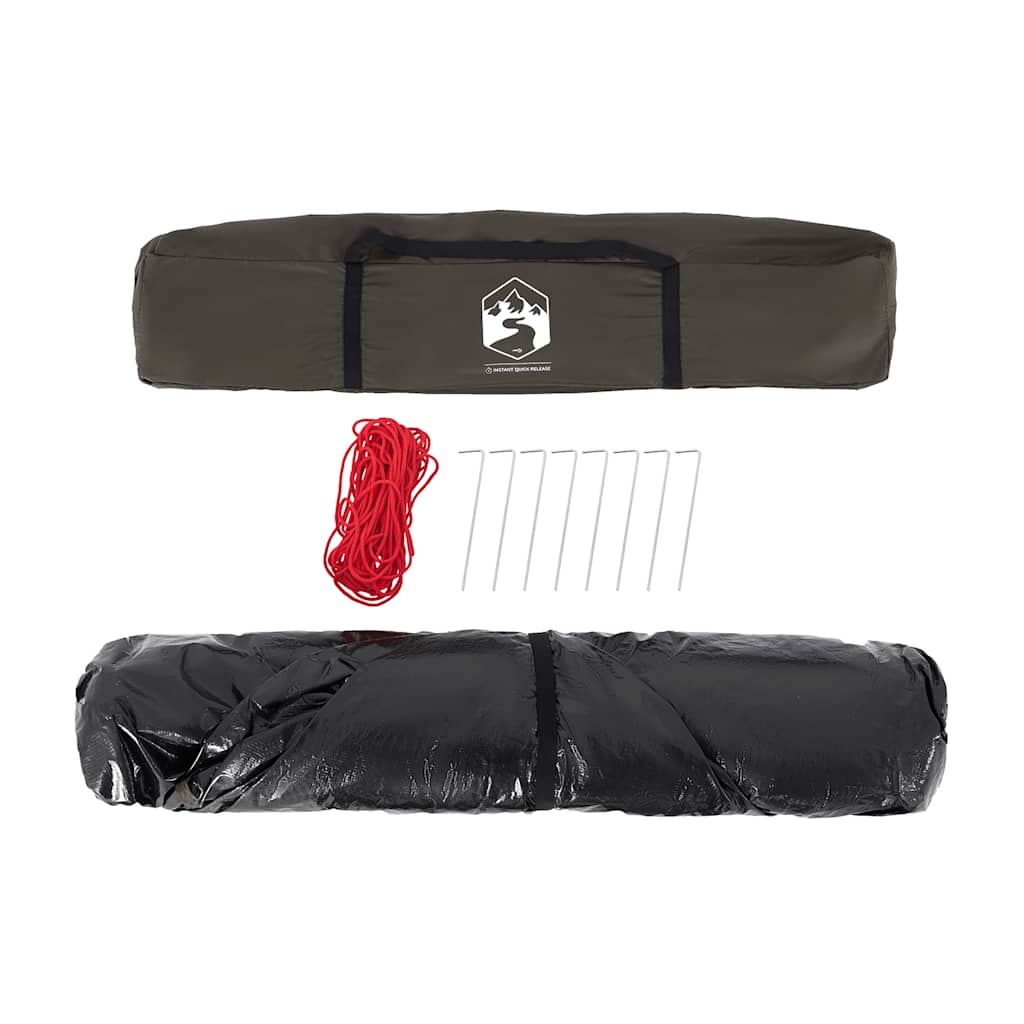 Detail van de vidaXL tent met accessoires, waaronder haringen en tentlijn in een zwarte en bruine hoes.