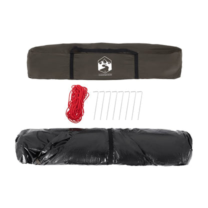 Detail van de vidaXL tent met accessoires, waaronder haringen en tentlijn in een zwarte en bruine hoes.